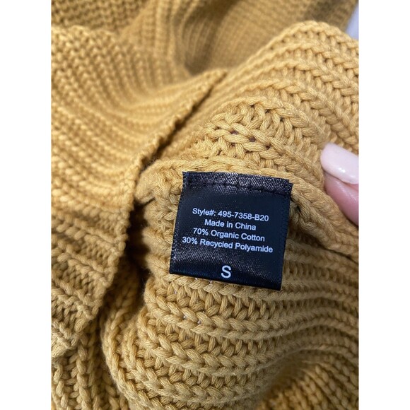 Jenni Kayne Mustard Color Cabin Cable Knit Fisherman Sweater Organic Cotton Sz S - Picture 8 of 9